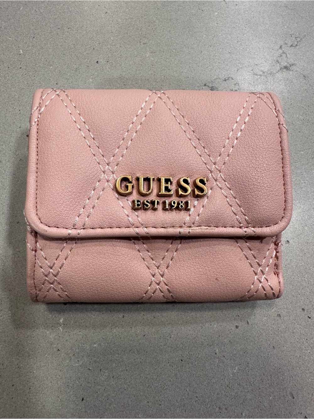 GUESS Blush Quilted Trifold Wallet with Gold Logo